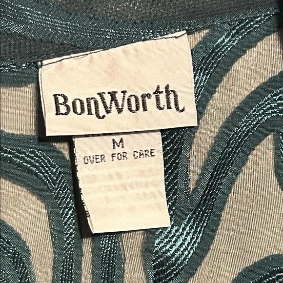 BonWorth Vintage Teal Swirl Pattern Button-Up Shirt NWT size M - Picture 2 of 8